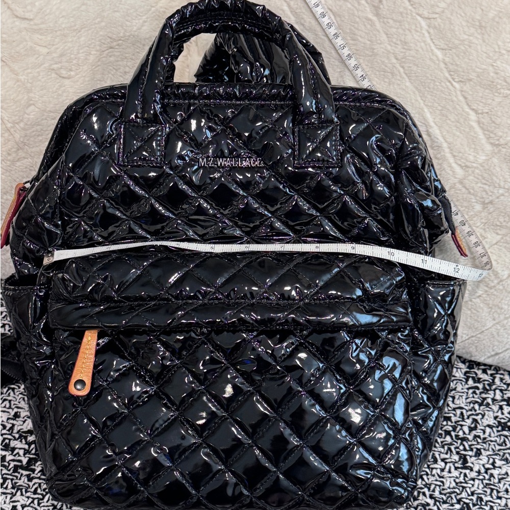 MZ Wallace Small Top Handle Backpack Patent Leather Black Lacquer Pristine! - Picture 10 of 13